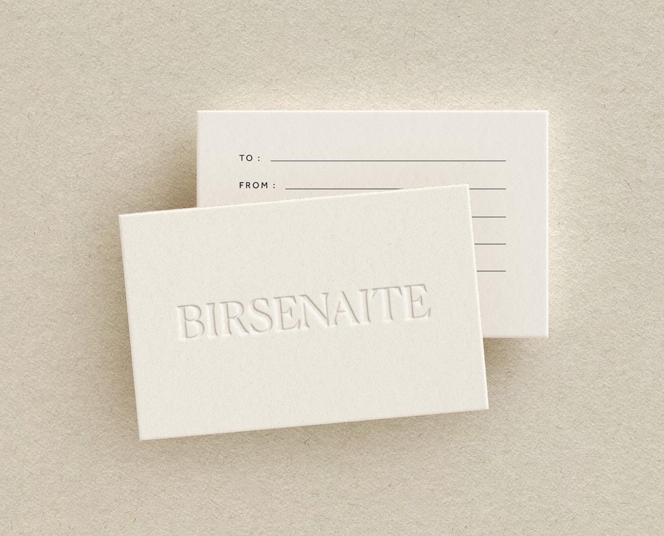 Birsenaite logo design on gift cards