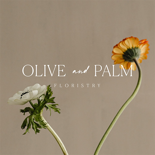 Olive and Palm floristry logo design on an image of flowers
